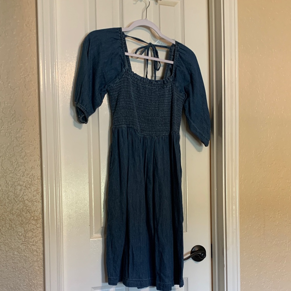 GAP Navy Blue Smocked puff sleeve Mini Dress